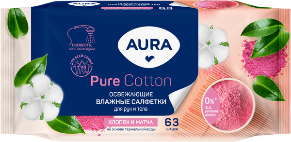 Изображение товара Влажные салфетки Aura Family Для всей семьи освежающие (63шт)