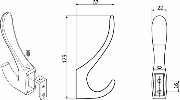 Изображение товара Крючок для одежды AKS Roma двухрожковый (черный матовый)