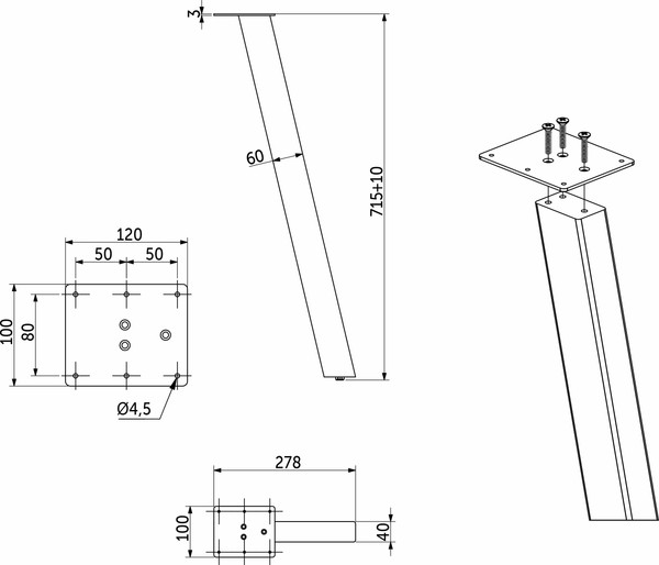 Изображение товара Комплект опор мебельных AKS Link h710 (4 шт., черный)