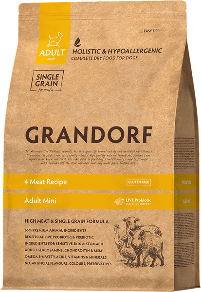 Изображение товара Сухой корм для собак Grandorf Dog 4 Meat Probiotic Mini Breeds (4кг)