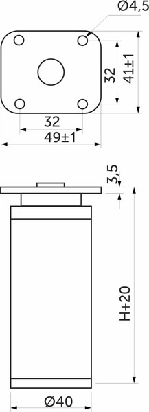 Изображение товара Опора мебельная AKS Dap-77 h100 с регулировкой (черный матовый)