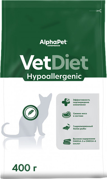 Изображение товара Сухой корм для кошек AlphaPet Vet Diet Hypoallergenic / 191329 (400г)