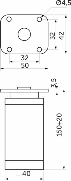 Изображение товара Опора мебельная AKS Dakp-27 h150 с регулировкой (мат.хром)