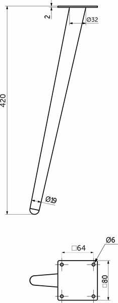 Изображение товара Опора мебельная AKS конусная h420 наклонная (черный)