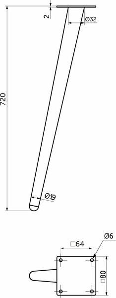 Изображение товара Опора мебельная AKS конусная h720 наклонная (черный)