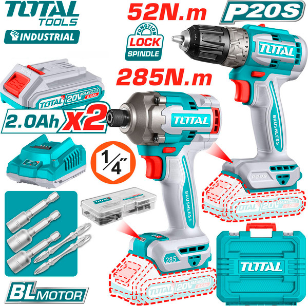 Изображение товара Набор электроинструмента TOTAL Набор аккумуляторного инструмента TCKLI20272