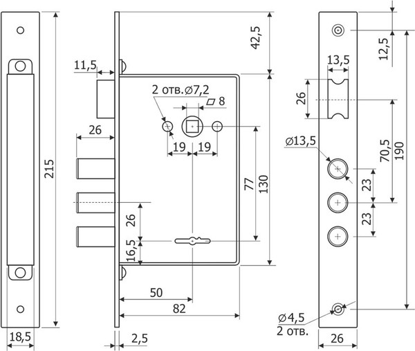Изображение товара Замок врезной Гардиан 1011 4кл (п/к) дл.кл. ЗК 103