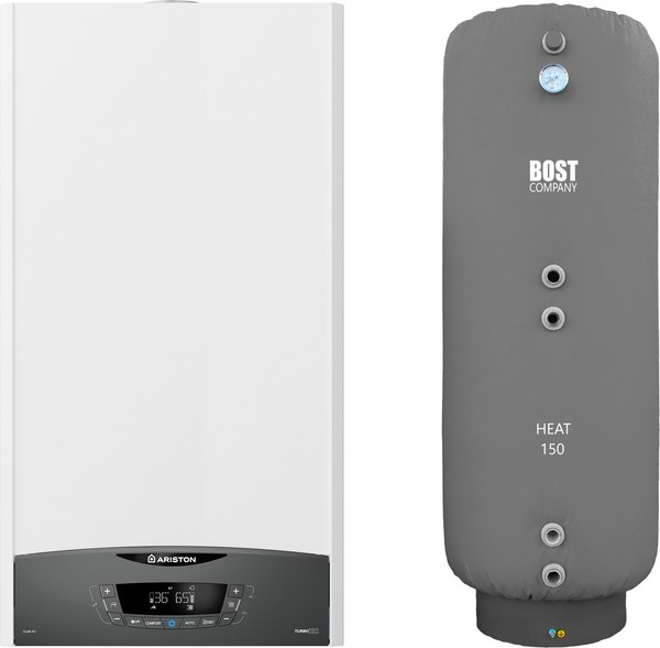 Изображение товара Комплект газового котла с бойлером Ariston Clas XC System 28 FF NG (3301680) + Bost Heat 150л (дымоход в подарок)