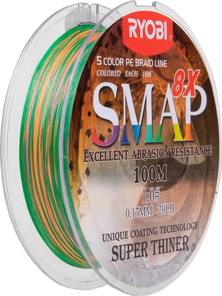 Изображение товара Леска плетеная Ryobi Smap PE8X 0.165мм (100м, Multi Colour)