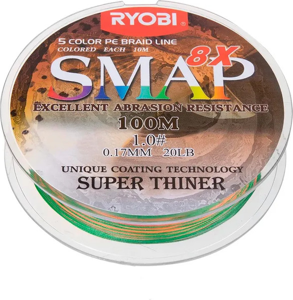 Изображение товара Леска плетеная Ryobi Smap PE8X 0.165мм (100м, Multi Colour)