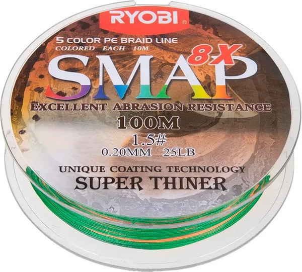 Изображение товара Леска плетеная Ryobi Smap PE8X 0.205мм (100м, Multi Colour)