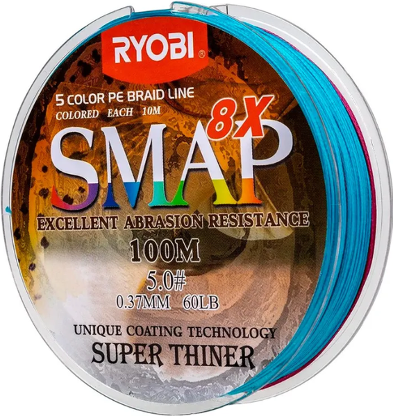 Изображение товара Леска плетеная Ryobi Smap PE8X 0.37мм (100м, Multi Colour)