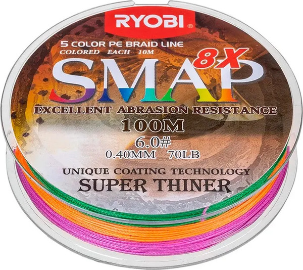 Изображение товара Леска плетеная Ryobi Smap PE8X 0.405мм (100м, Multi Colour)