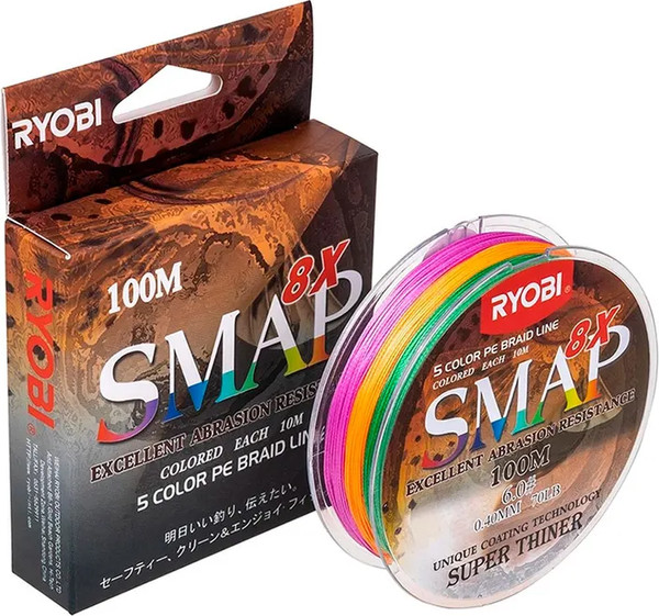 Изображение товара Леска плетеная Ryobi Smap PE8X 0.405мм (100м, Multi Colour)