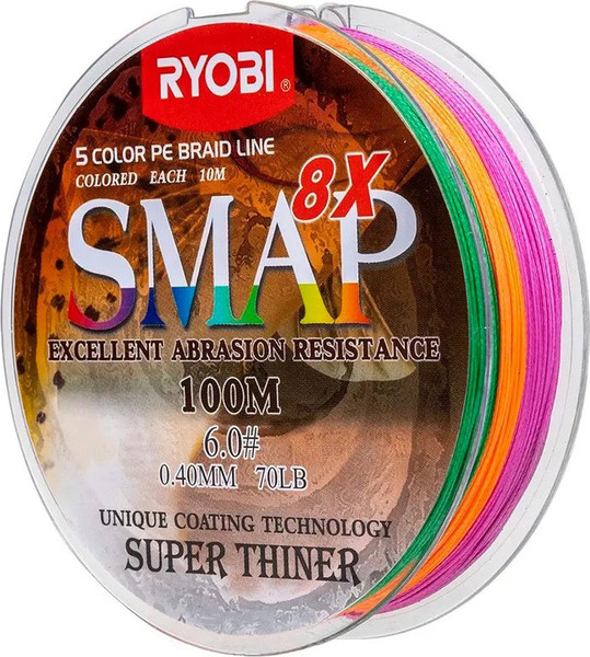 Изображение товара Леска плетеная Ryobi Smap PE8X 0.405мм (100м, Multi Colour)