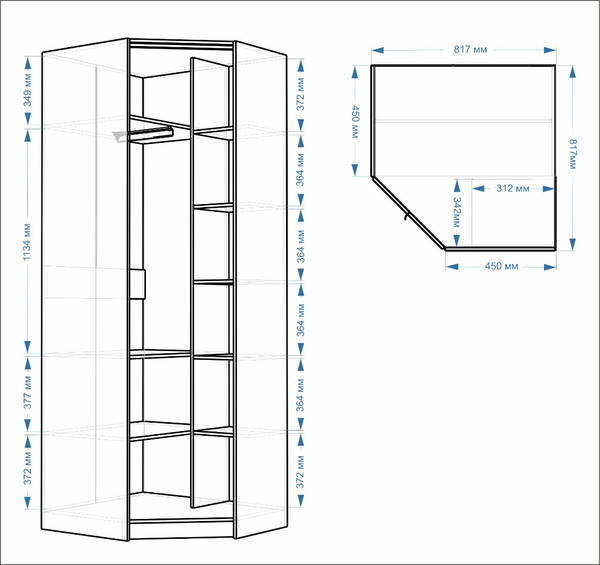 Изображение товара Шкаф-гармошка Евва Лайн ЛН-1U.820Х820(0Z) Угловой (бодега белый)