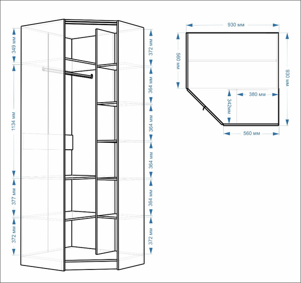 Изображение товара Шкаф-гармошка Евва Лайн ЛН-1U.930х930(2Z) Угловой (бодега белый)