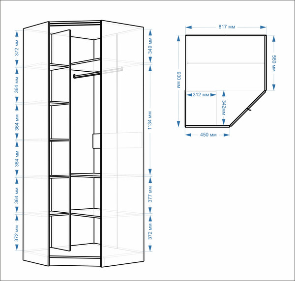 Изображение товара Шкаф-гармошка Евва Лайн ЛН-1U.820х930(0Z) Угловой (гикори кингстон)