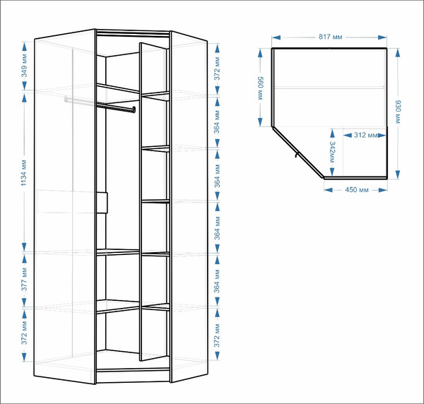 Изображение товара Шкаф-гармошка Евва Лайн ЛН-1U.930х820(0Z) Угловой (гикори кингстон)