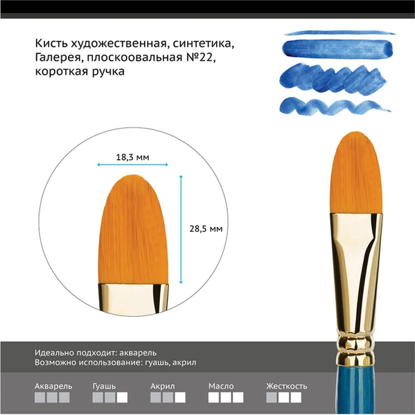 Изображение товара Кисть для рисования ГАММА Галерея. Синтетика №22 / 303022