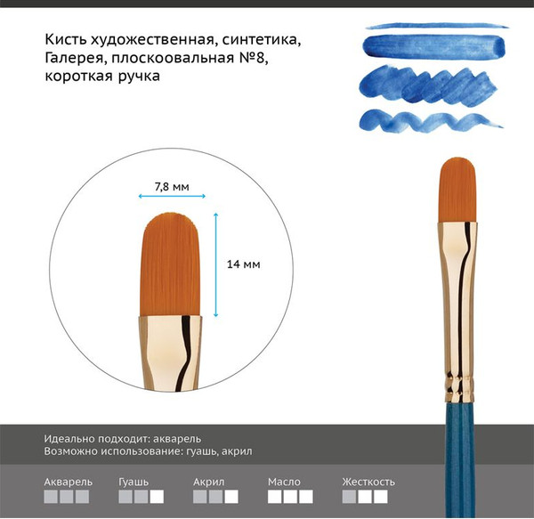 Изображение товара Кисть для рисования ГАММА Галерея. Синтетика №8 / 303008