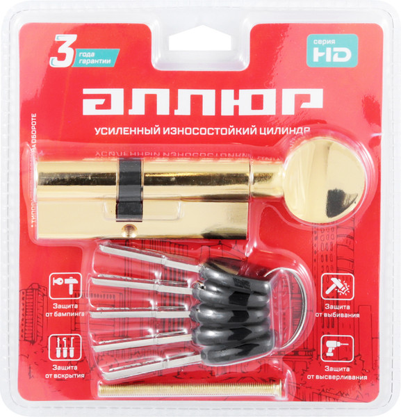 Изображение товара Цилиндровый механизм замка Аллюр HD FG 80-5К BP 35x45G (латунь)