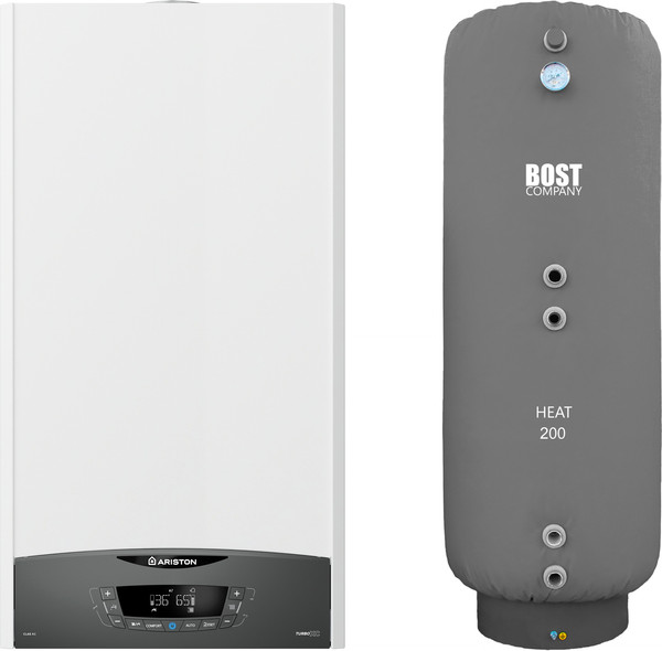Изображение товара Комплект газового котла с бойлером Ariston Clas XC System 28 FF NG (3301680 + Bost Heat 200л (дымоход в подарок)