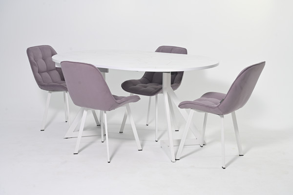 Изображение товара Обеденный стол Мир стульев Саен 45 100x100/40x40 (жемчужный перито/белый муар)