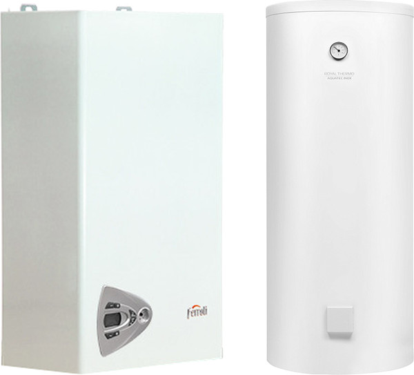 Изображение товара Комплект газового котла с бойлером Ferroli Vitabel HF 24 + Royal Thermo Aquatec (Inox-F RTWX-F 100) (дымоход в подарок)