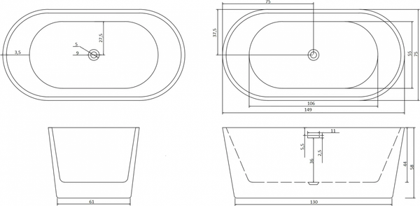 Изображение товара Ванна акриловая Cerutti Spa Resia 150x75