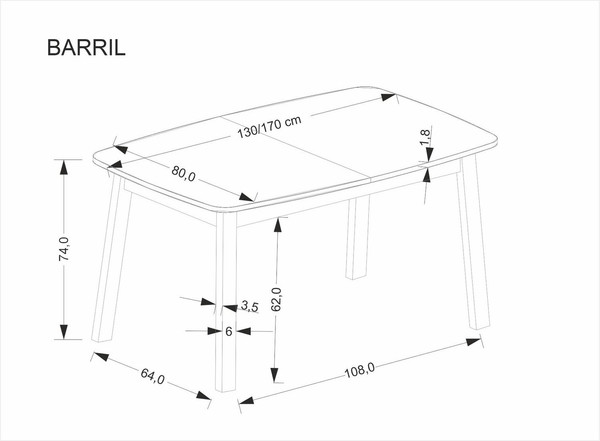 Изображение товара Обеденный стол Halmar Barril 130-170x80 (дуб артизан/черный)