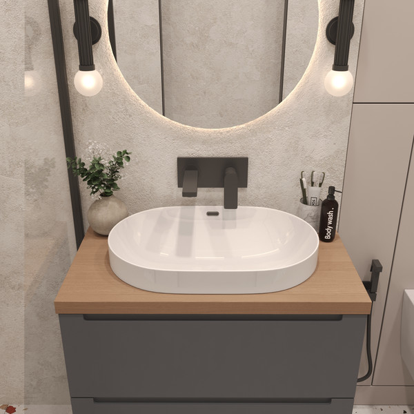 Изображение товара Тумба с умывальником ЗОВ Дион 70 / D70LAFM7015MKV5-HPL38T6002