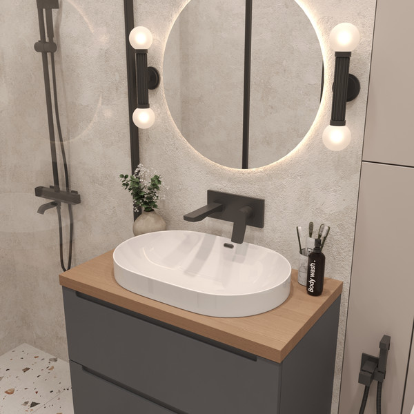 Изображение товара Тумба с умывальником ЗОВ Дион 70 / D70LAFM7015MKV5-HPL38T6002