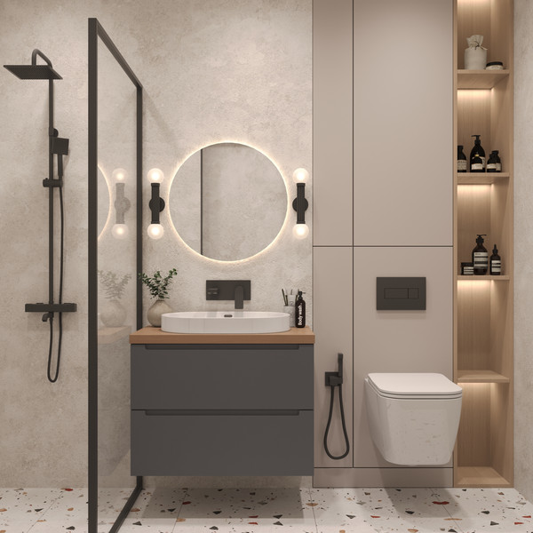 Изображение товара Тумба с умывальником ЗОВ Дион 70 / D70LAFM7015MKV5-HPL38T6002