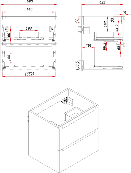 Изображение товара Тумба с умывальником ЗОВ Дион 70 / D70LWP0M9003MKV5-HPL38T6002