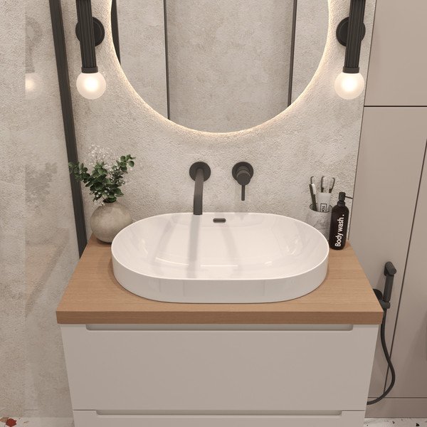 Изображение товара Тумба с умывальником ЗОВ Дион 70 / D70LWP0M9003MKV5-HPL38T6002