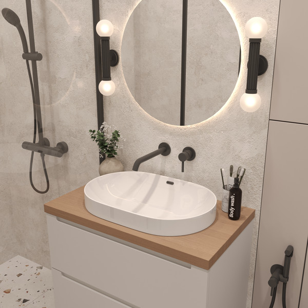 Изображение товара Тумба с умывальником ЗОВ Дион 80 / D80LWP0M9003MKV5-HPL38T6002