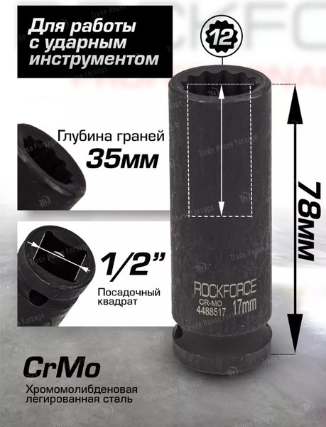 Изображение товара Головка слесарная RockForce RF-4488517 (54971)