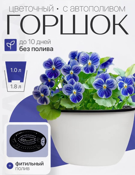 Изображение товара Кашпо BOTANICA Овал 17x11см с автополивом (белый)