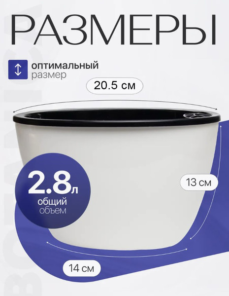 Изображение товара Кашпо BOTANICA Овал 20.5x13см с автополивом (белый)