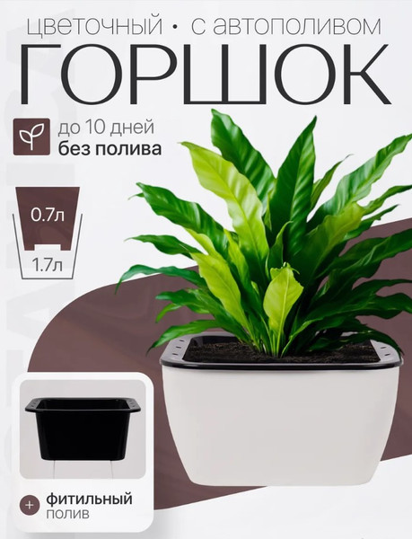 Изображение товара Кашпо BOTANICA Квадрат 16x16x8.5см с автополивом (белый)