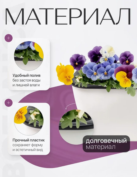 Изображение товара Кашпо BOTANICA Квадрат 18x9.5x8см с автополивом (белый)