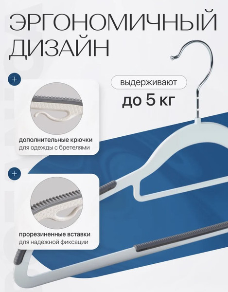 Изображение товара Набор пластиковых вешалок-плечиков BOTANICA антискользящая (2шт, серый)