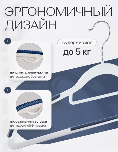 Изображение товара Набор пластиковых вешалок-плечиков BOTANICA антискользящая (2шт, синий)