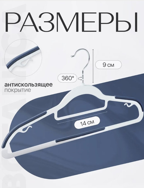 Изображение товара Набор пластиковых вешалок-плечиков BOTANICA антискользящая (2шт, синий)