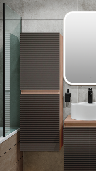 Изображение товара Шкаф-пенал для ванной Runo Соренто 40 / Тренто 40 горизонталь (крафтовый дуб/графит)