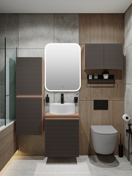 Изображение товара Шкаф-пенал для ванной Runo Соренто 40 / Тренто 40 горизонталь (крафтовый дуб/графит)