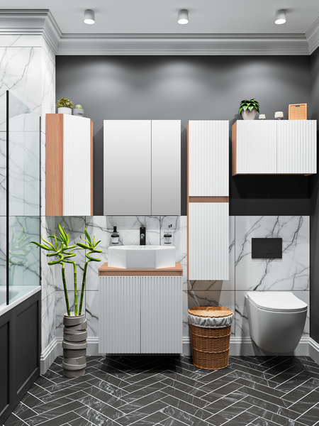 Изображение товара Шкаф для ванной Runo Соренто 30 / Тренто 30 угловой вертикаль (крафтовый дуб/белый)