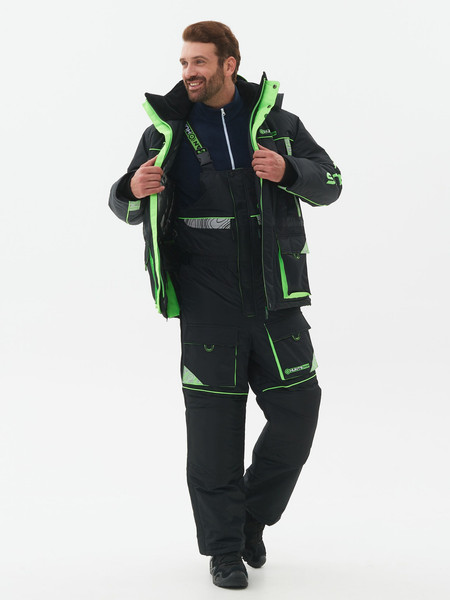 Изображение товара Костюм для охоты и рыбалки Huntsman Elbrus -35°C (р.56-58/170-176, черный/лайм)