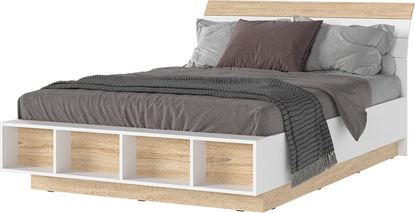 Изображение товара Полуторная кровать Стендмебель Санса КР-01 140x200 (белый/дуб сонома)